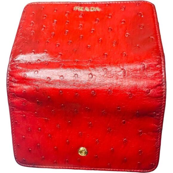 PRADA Red Ostrich Leather Zip Around Wallet Bag Cardholder with COA ~ RARE - Picture 6 of 15